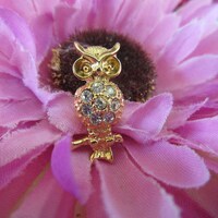 Mini Owl Brooch Embellished with Sparkling Rhinestones