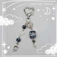 Blue and White Porcelain Owl Keychain