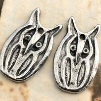 Owl Charms, Handmade, Metal, Polished Pewter, Artisan Design, Handcrafted, Unique Jewelry Components