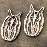 Handmade Owl Charms, Aged Finish, Artisan Handcrafted Pewter Jewelry Making Components, DIY Crafting