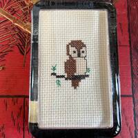Vintage Glass Paperweight with Cross Stitched Owl