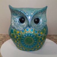 3.5 inch Handmade Cement Owl Decor Hand Painted