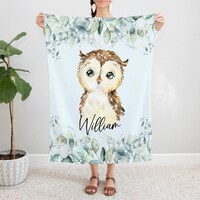 Personalized Owl Blanket, Custom Name Cozy Throw, Cute Owl Nursery Decor, Soft Baby Blanket, Unique 