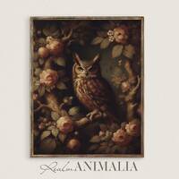 Vintage Moody Owl Print | Floral Botanical Owl Printable Wall Art Decor | Cottagecore Forest Animal 