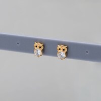 2PCS - Tiny Owl Bird Stud Earrings, Mini Gold Animal Lucky Post Earring, Minimalist Parakeet Jewelry
