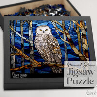 Snowy Owl Jigsaw Puzzle, up to 500 pieces, modern jigsaw puzzle gift for a couple, stained glass gif