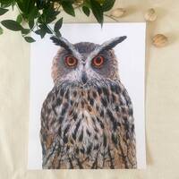 Eagle Owl Watercolor Art Print. 8 x 10 Unframed Owl Wall Decor.