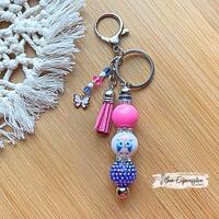 Handmade Owl Beaded Keychain: Chunky Beaded, Butterfly Charm