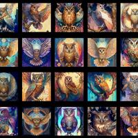 Quilting Treasures~Mystic Owls~36" x 43" Owl Picture Patches Panel~Digital~Black~Cotton Fa
