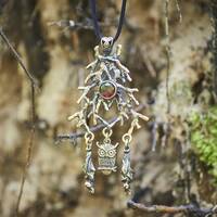 Handcrafted Bronze Owl & Bats Pendant: Citrine Gothic Necklace