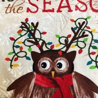 Christmas Owl Mug Rug | Quilted Cotton Snack Mat, Green Print