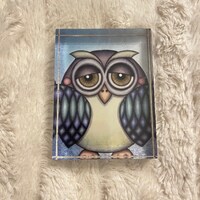 Lucite Owl Paperweight, Office Decoration.