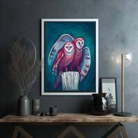 Mystique owls couple emerald purple original painting drawing oil pastel dark academy fantasy core w