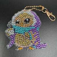 Handmade Diamond Art Owl Coffee Keychain – Sparkling Rhinestone Morning Gift