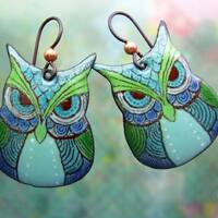 Zen Owl Earrings, Bitty Owl Earrings, Wise Owl, Enamel Owl Jewelry, bird lover gift, Nature Inspired