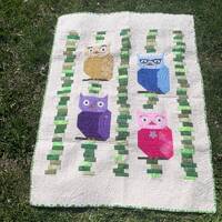 Handmade Quilt, Owl Family Portrait, Unique, Modern, Wall hanging, Baby quilt, Toddler quilt, Child 