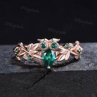 Teardrop Green Emerald Owl Engagement Ring 14k Gold Branch Leaf May Birthstone Wedding Ring Nature I