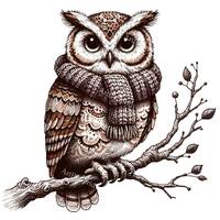 Owl Digital Clipart - Ink Sketch Style | Transparent PNG | Printable Wall Art | Instant Download - N