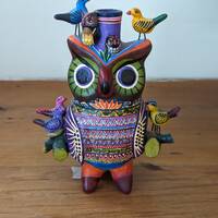 Vintage Mexican ALFONSO CASTILLO ORTA Owl And Friends Candle Holder Signed From Mexico. Day of the D
