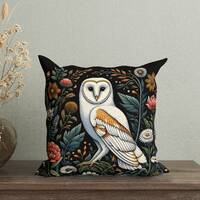 William Morris Inspired White Barn Owl Pillow Cover, Country Farmhouse Pillow, Cottagecore, Floral T