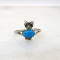 Vintage sterling silver native owl turquoise ring