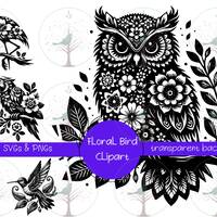 Floral Birds, Hummingbird, Parrot, Flamingo, Owl SVG, PNG, 8 Bundle Pack, Scrapbooking, Printable, C