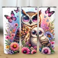 Colorful Floral Owl 20oz Skinny Tumbler Wrap Sublimation Design, Mother's Day Gift Straight &
