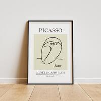 Picasso Owl Minimalist Yellow Line Art Print Wall Art