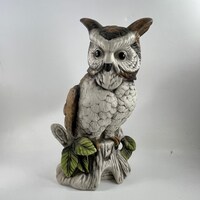 Vintage 1970's Era FLAMBRO Porcelain Bisque Owl Figurine Music Box