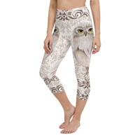 Owl Yoga Capri Leggings, Women High Waist Capri Legging, Women Activewear, Bird Print Legging, Yoga 