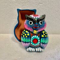 OWL Trinket Box, Mexican Talavera , Handmade 4 “tall-3” wide 2” deep.