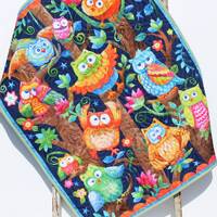 Owl Baby Quilt Animals Navy Blue Nursery Decor Crib Bedding Personalized Blanket Baby Shower Gift wi