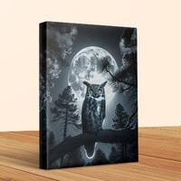 Moonlit Owl Canvas Art, Forest Night Sky Print, Woodland Home Decor