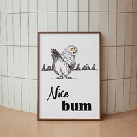 Nice Bum Owl Bathroom Poster | Funny Toilet Print | Black & White Bathroom Wall Decor | Animal i