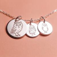 Owl Family Necklace. Mother Owl & Owlet Necklace, Personalized Minimalist Jewelry, Mother's 