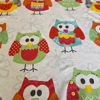 Cotton fabric big colored owls Fabric scraps Owls on a white background Bedding fabric Cotton fabric