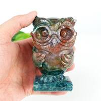 Indian Agate Carved Owl Statue: Reiki Healing Crystal Totem (4.1 Inches)