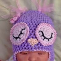 Hand Crocheted Baby Owl Hat, Purple & Pink, Newborn Photo Prop