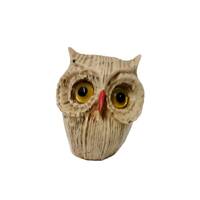 Vintage Carved Faux Bone Owl Figurine with Glass Eyes.