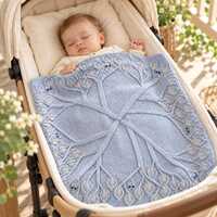 Handmade Knitted Owl Baby Blanket, Pale Blue Woodland Nursery Gift