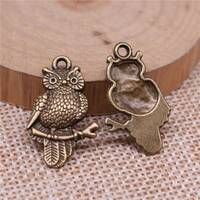 4 Bronze Owl on Branch Charms, 25x15mm, Antique Bronze Tone Charms (Q-229)
