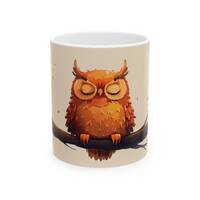 Minimalist Owl Mug - Perched Slumber Design, 11oz Ceramic Coffee Cup for Owl Lovers & Cozy Morni
