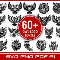 60+ Owl Logo Designs: Bird Clipart SVG PNG PDF Bundle