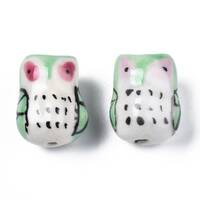 Handpainted Porcelain Owl Beads 10 Pieces