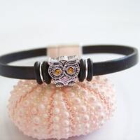 Black Leather and Owl Bracelet - Item R496