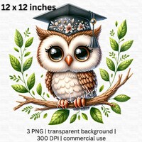 Adorable Graduation Clipart, Cute Owl with Floral Cap, Perfect Graduation Gift, Charming Woodland De