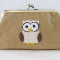 Owl Clutch Purse-Purse-Handbag-Kisslock-8 inch-Tan clutch