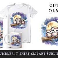 Cute Owls Tumbler Mug Wrap Clipart Png