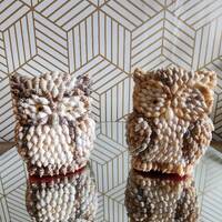 Vintage Handcrafted Sea Shell Folk Art Owl Statue Figurines Beach Decor