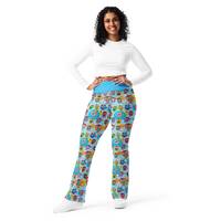 Cute Owls Bird Printed Flared Legging Pants for Women, All Over Print Cozy Leggings, Colorful High-W